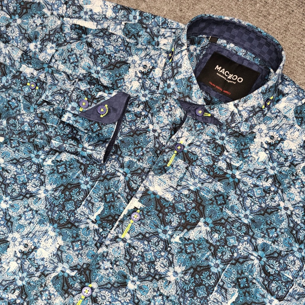 Maceoo Mens Button Down Shirt Einstein Indie Blue Italian Digital Print 4L Large